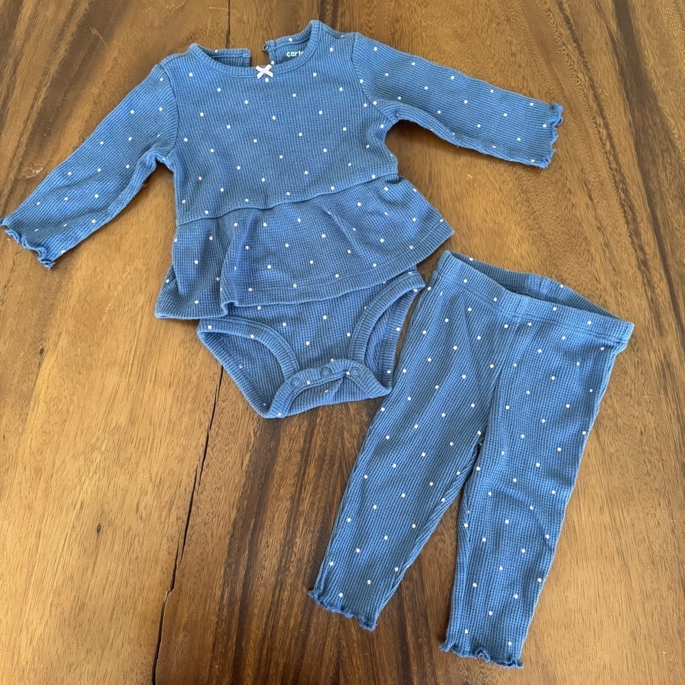 Carter’s Blue with Pink Polka Dot Baby Girl Outfit Size 6M